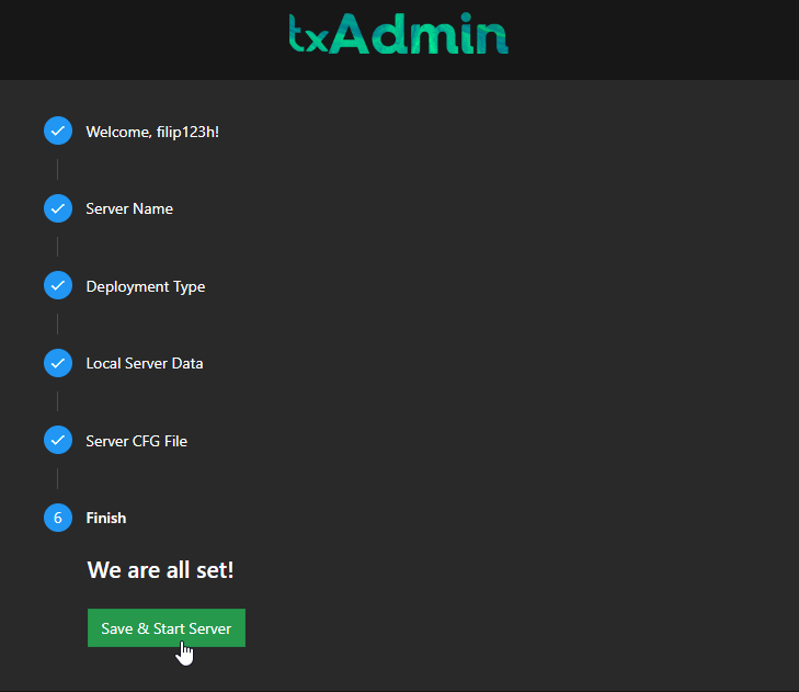 Save &amp; Start Server